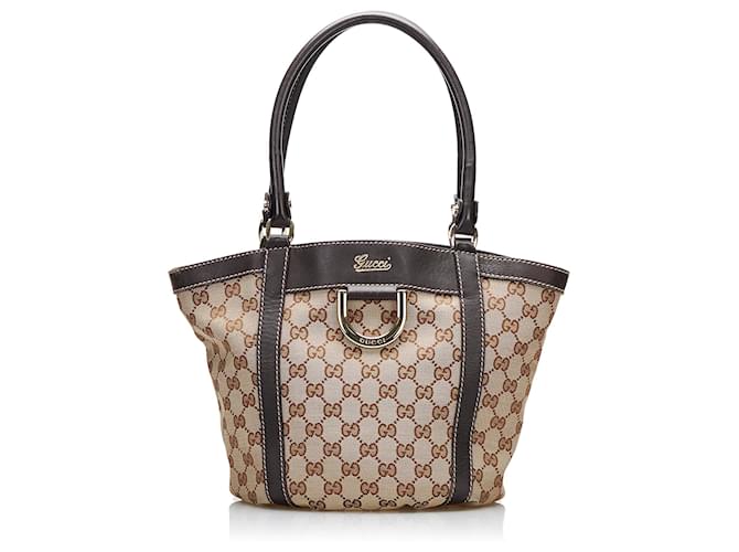 Gucci Brown GG Canvas Abbey D-Ring Bucket Tote Beige Cloth Cloth  ref.878808