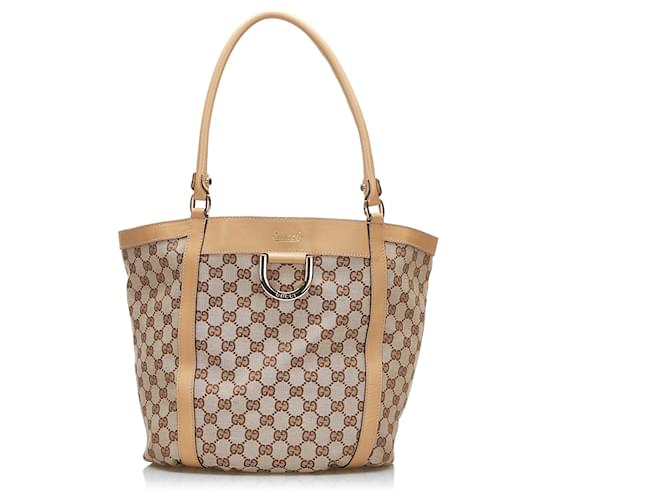 Gucci Brown GG Canvas Abbey D-Ring Bucket Tote Beige Cloth Cloth  ref.878853