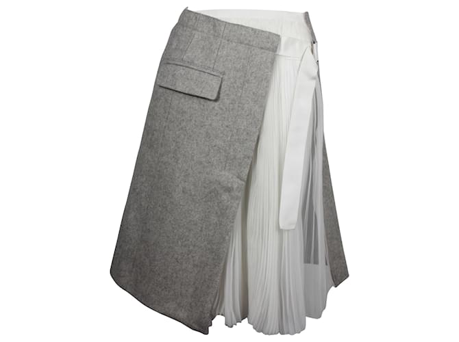 Sacai Asymmetric Midi Skirt in Grey Wool  ref.878872