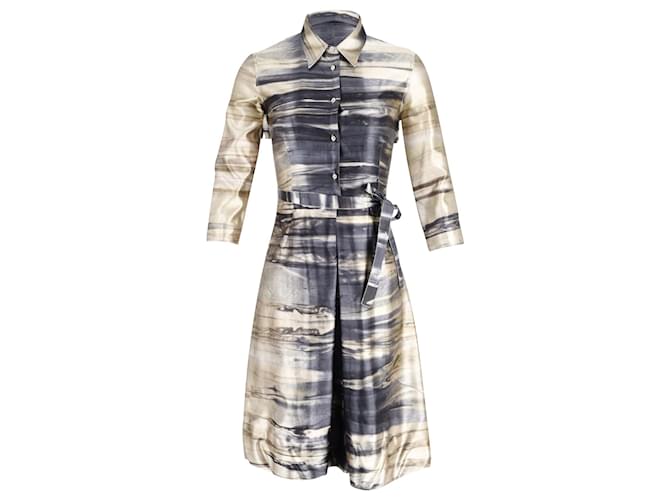 Prada Belted Printed Shirt Dress in Multicolor Silk Multiple colors  ref.878889