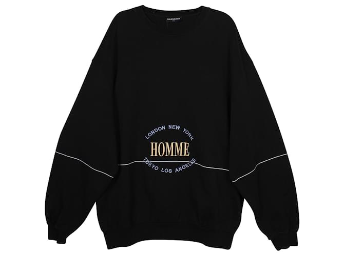 Balenciaga Homme Sweatshirt Ras du Cou Brodé en Coton Noir  ref.878920
