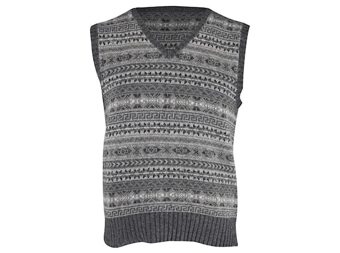 Polo Ralph Lauren Fair Isle Weste mit V-Ausschnitt aus grauer Seidenbaumwolle  ref.878932