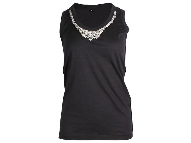 Top sin mangas de algodón negro con adornos de cristales de Dolce & Gabbana