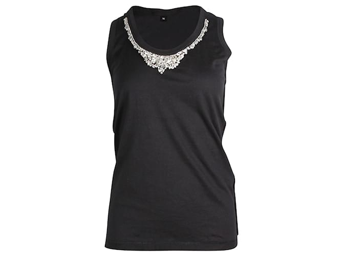 Top sin mangas de algodón negro con adornos de cristales de Dolce & Gabbana  ref.878934