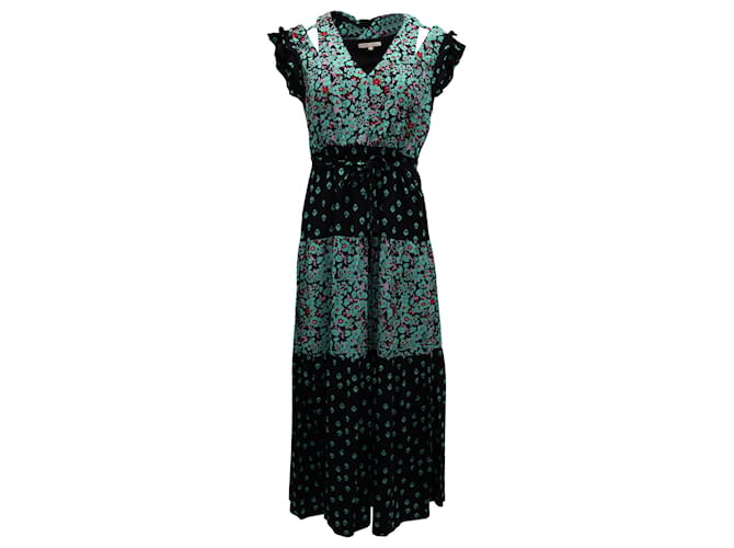 Maje Ruffled Sleeve Midi Dress in Floral Print Viscose Cellulose fibre  ref.878952