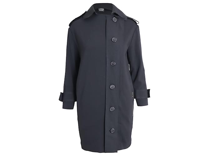 Lanvin Button-Front Trench Coat in Black Polyester  ref.878953