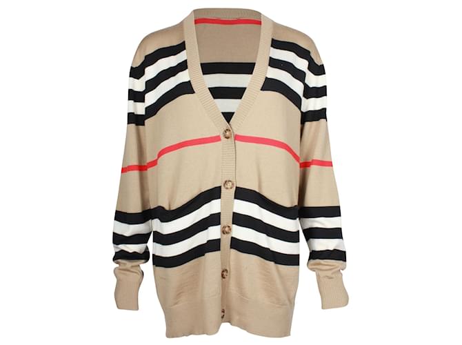 Burberry Striped Cardigan in Brown Merino Wool ref.878963 - Joli