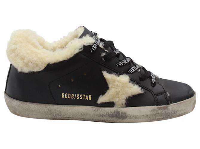 Golden Goose Super-Star Sneakers with Shearling Inserts in Black Leather  ref.878964