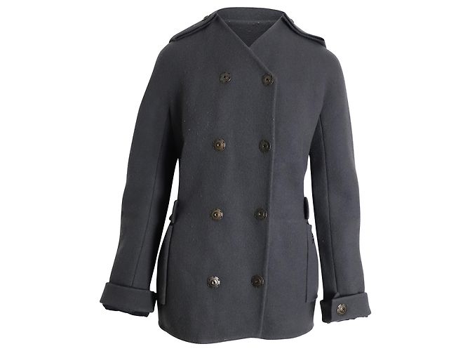 Cappotto a Petto Foderato Lanvin in Lana Grigia Grigio
