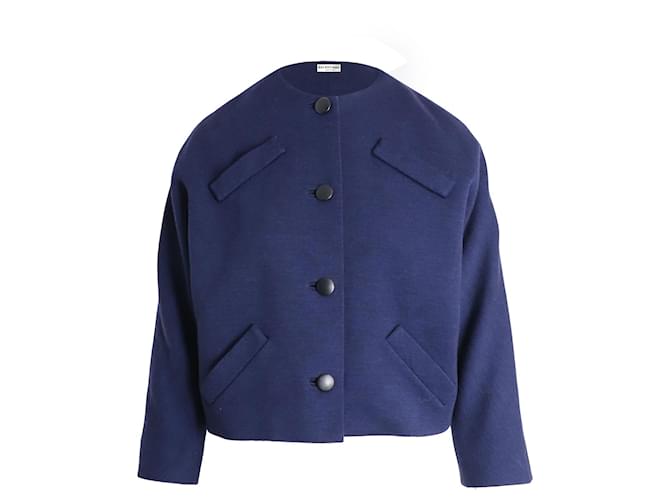 Chaqueta de noche con múltiples bolsillos y botones delanteros en lana azul de Balenciaga  ref.878968