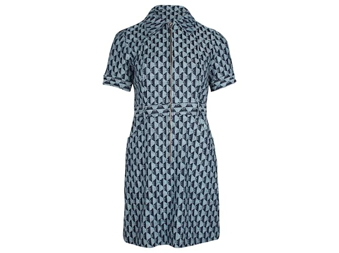 Sandro Monogram-Print Dress in Blue Cotton  ref.878974