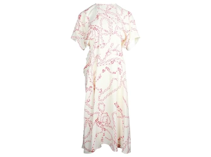 Victoria Beckham Chain Print Midi Dress in White Viscose Cellulose fibre  ref.878975