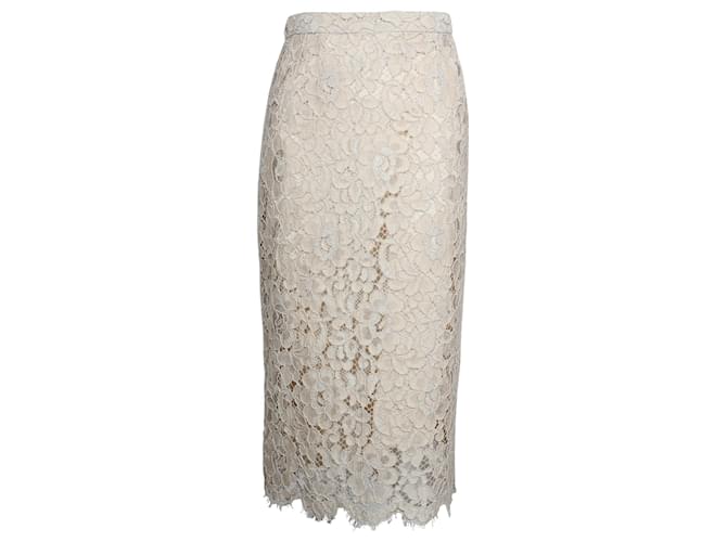 Dolce & Gabbana Lace Midi Pencil Skirt in Beige Rayon Viscose Cellulose fibre  ref.878995