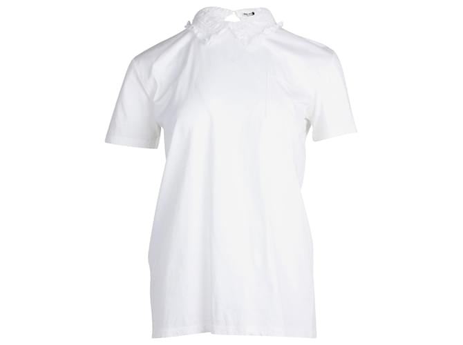 Camisa de gola com babados Miu Miu em algodão branco  ref.878996