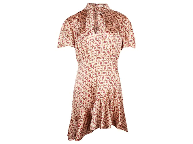 Sandro Paris Printed Asymmetric Hem Dress in Beige Polyester  ref.879000