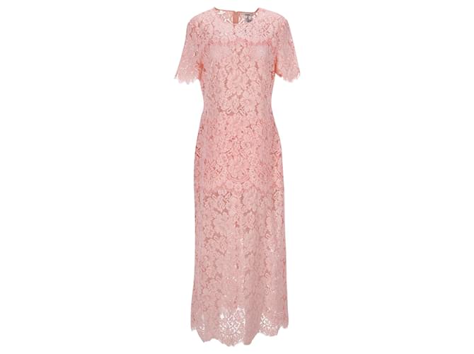 Ganni Duval Corded Lace Midi Dress in Pastel Pink Polyamide  ref.879009