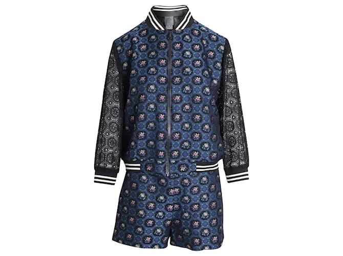 Anna Sui Printed Jacket and Shorts Set in Navy Blue Polyester  ref.879011