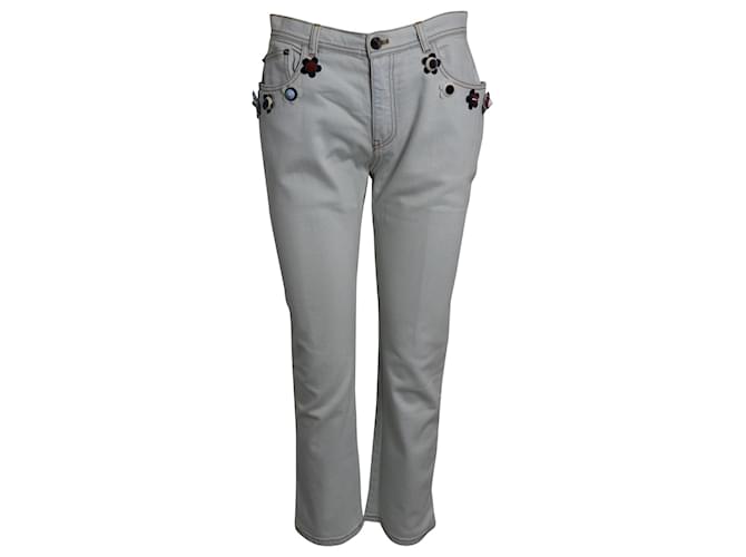 Fendi Flowerland Jeans aus hellblauem Baumwolldenim Baumwolle  ref.879014