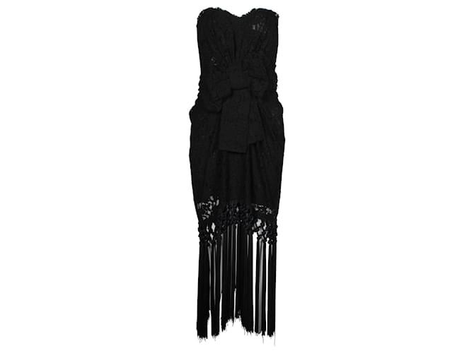 Vestido Dolce & Gabbana con flecos de encaje en nailon viscosa negro Fibra de celulosa  ref.879029