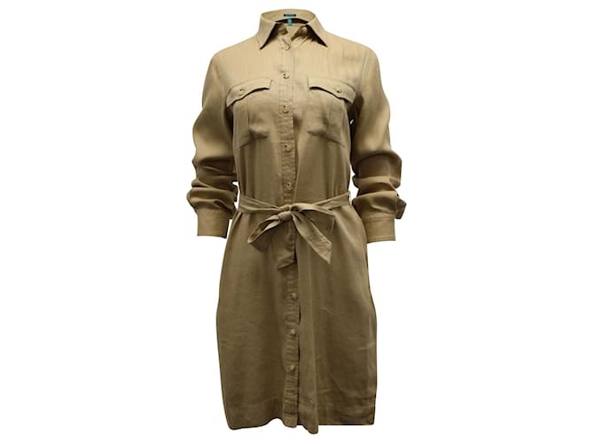 Autre Marque Lauren Ralph Lauren Belted Shirt Dress in Beige Linen Brown  ref.879034