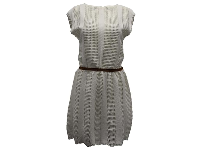 Zimmermann Belted Crochet Mini Dress in Cream Cotton White  ref.879035