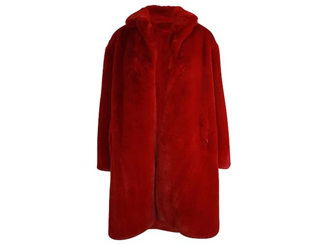 Sandro Thick Long Coat in Red Faux Fur Polyester  ref.879036