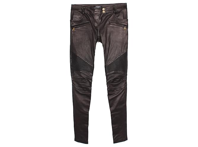 Balmain Skinny Fit Hose aus schwarzem Leder  ref.879048