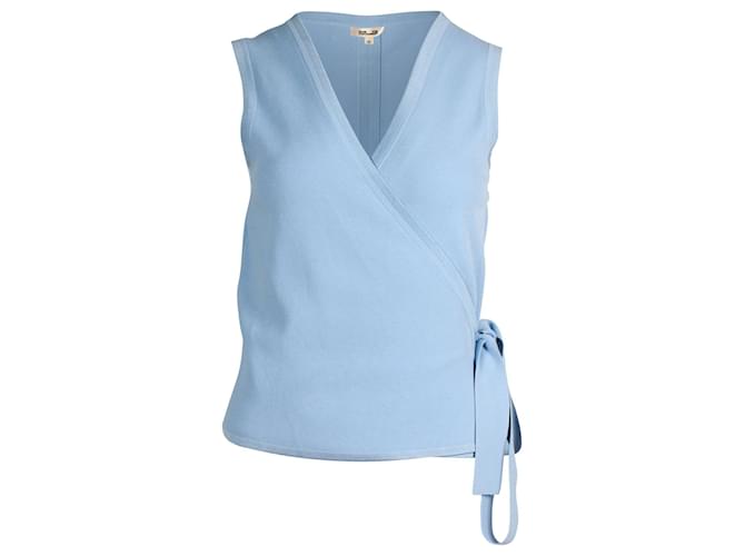 Diane Von Furstenberg Sleeveless Wrap Top in Blue Viscose Blend Cellulose fibre  ref.879052