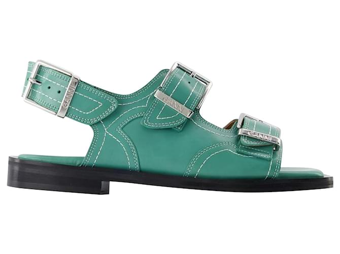 Western Sandals - Ganni - Green - Leather  ref.879082