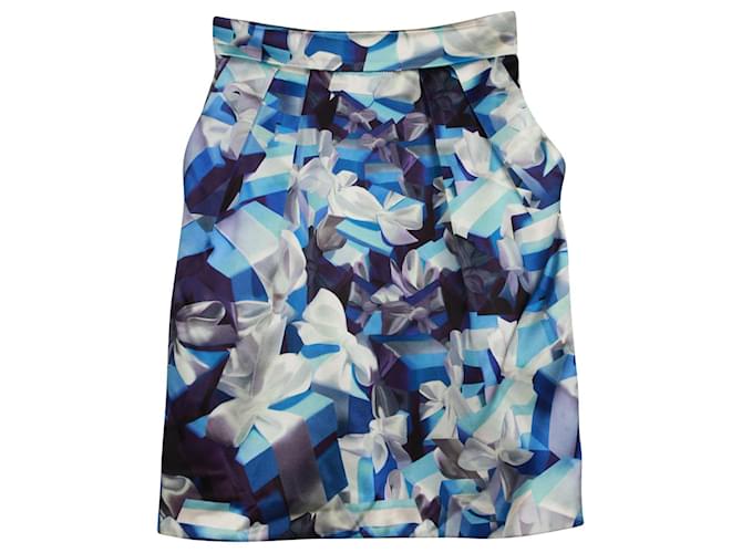 Mary Katrantzou Printed Skirt in Blue Silk  ref.879086