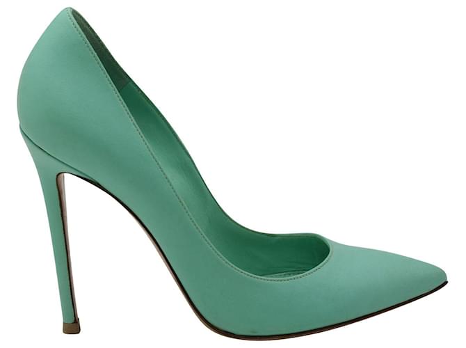 Zapatos de tacón con punta en punta de Gianvito Rossi en cuero verde azulado  ref.879088