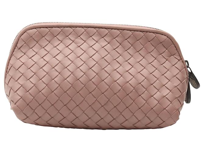 Bottega Veneta Intrecciato Woven Cosmetic Pouch in Pink Nappa Leather   ref.879093