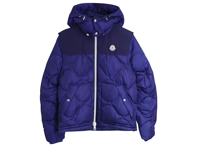 Moncler Arles Hooded Diamond-Quilted Convertible Down Jacket In Blue Polyamide  ref.879124