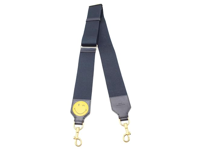 Anya Hindmarch Winking Shoulder Strap in Navy Blue Leather  ref.879150