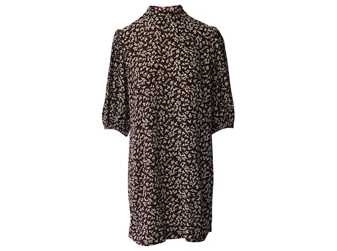 Ganni Foliage-Print Mini Shirt Dress in Brown Print Viscose Cellulose fibre  ref.879151