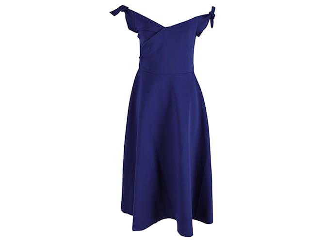Autre Marque Saloni Ruth Off The Shoulder Neoprene Midi Dress in Blue Polyester  ref.879159