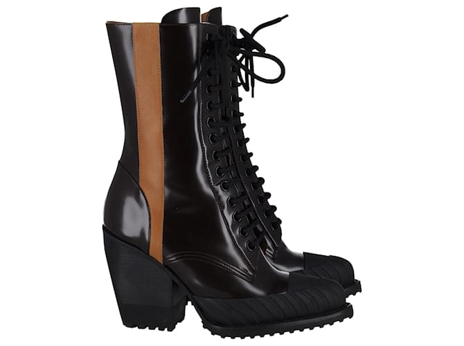 Chloé Rylee Medium Lace Up Ankle Boots in Brown Leather  ref.879162