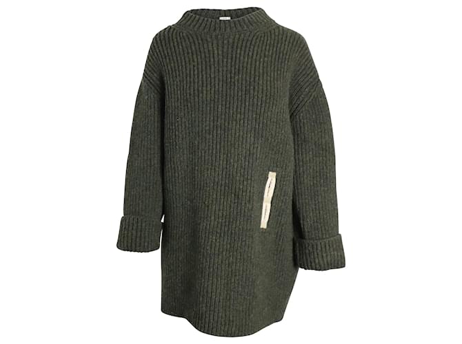 Céline Celine Contrast Pocket Chunky Sweater in Olive Wool Green Olive green  ref.879167