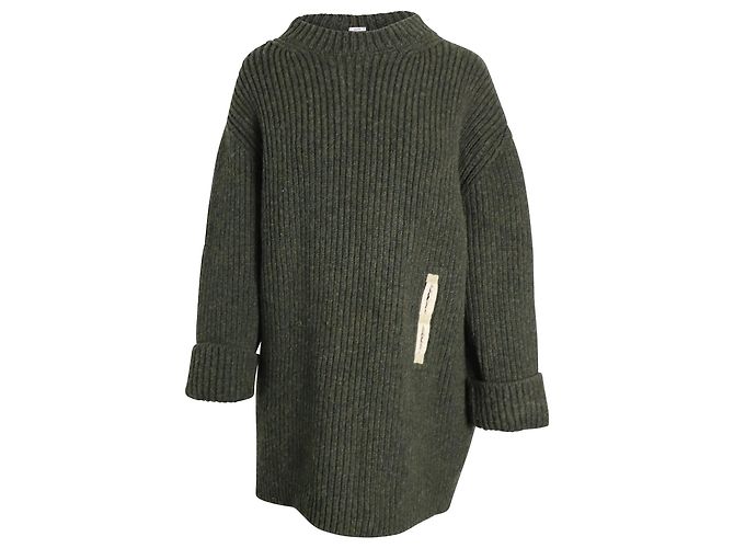Céline Pull Celine Contrast Pocket Chunky en Laine Olive Vert Vert olive