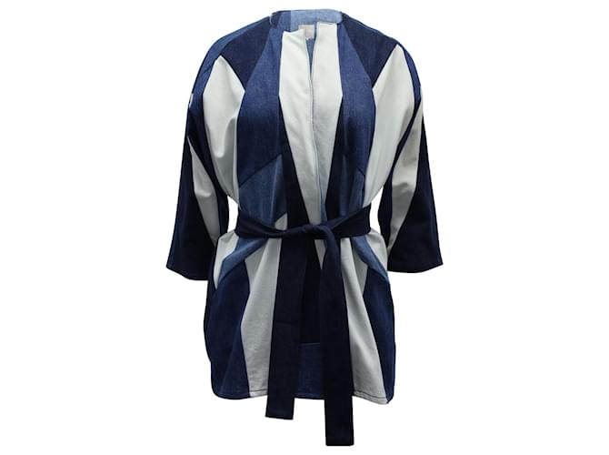 Maje Vadom Patchwork Denim Kimono en Coton Bleu  ref.879170