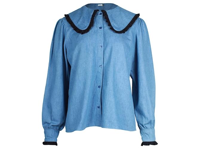 Autre Marque Rixo Misha Peter Pan Collar Shirt in Blue Cotton  ref.879179