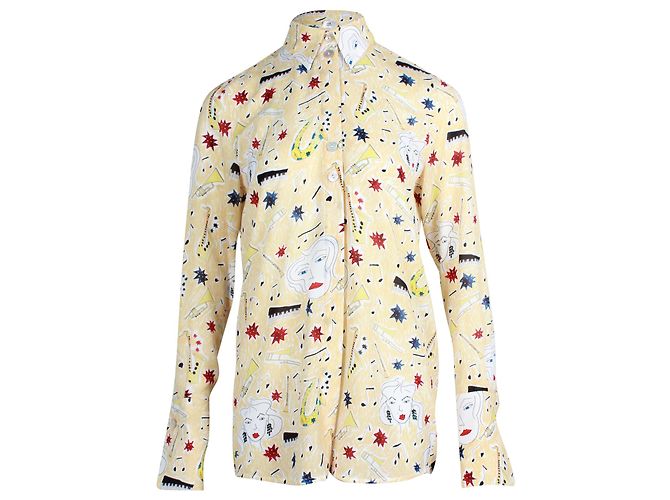 Victoria Beckham Music Langarm-Button-Down-Hemd aus hellgelbem Polyester