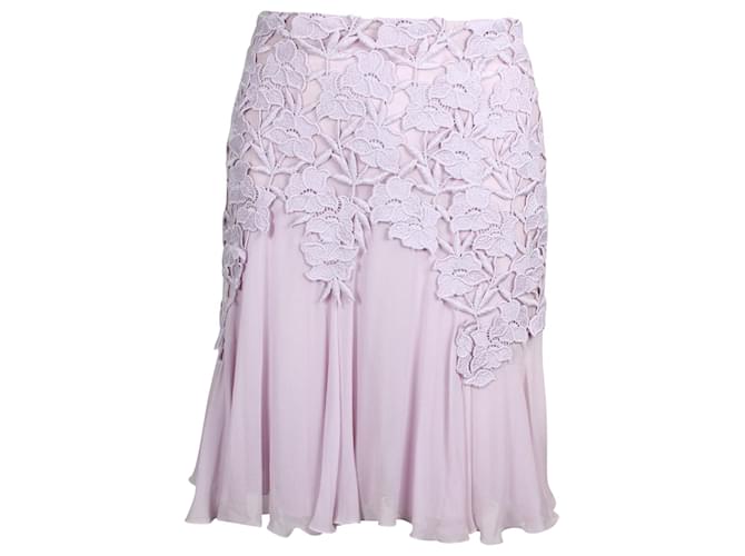 Giambattista Valli Lace-Trimmed Mini Flared Skirt in Lavender Cotton Silk Polyester  ref.879194