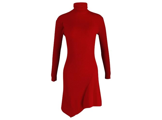 Balenciaga Asymmetric Roll Neck Midi Dress in Red Wool Silk Blend ref.879200 Joli Closet