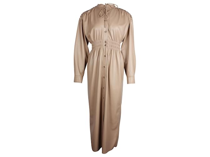 Nanushka Jayce Ruched Midi Dress in Light Brown Faux Leather  Synthetic Leatherette  ref.879208