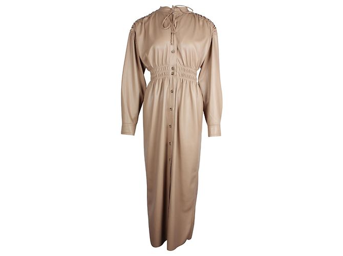 Nanushka Jayce gerafftes Midikleid aus hellbraunem Kunstleder