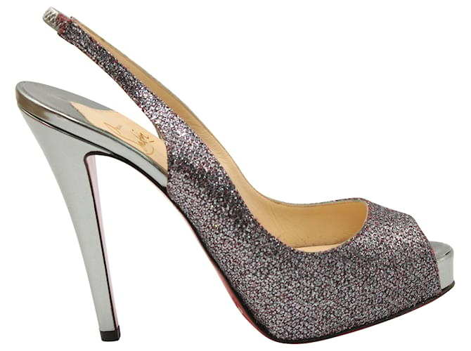 Christian Louboutin Prive 120 Pumps in Lady Glitter Silver Leather Silvery  ref.879230