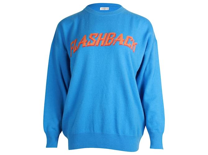 Sandro Flashback Print Sweater Top in Blue Cashmere Wool  ref.879250