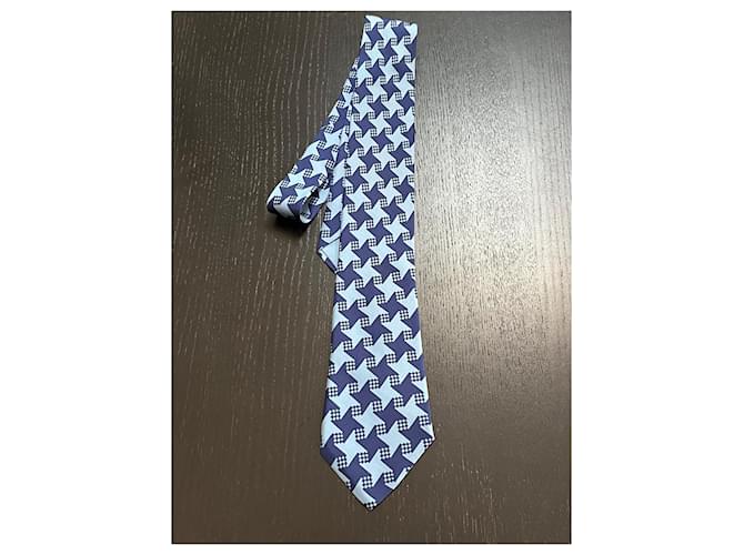 Hermès Corbatas Azul marino Seda  ref.879265