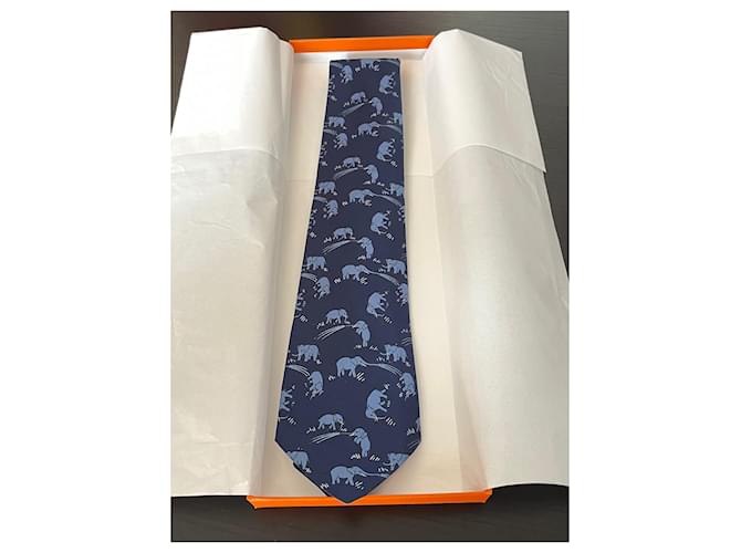 Hermès Cravatte Blu Seta  ref.879269